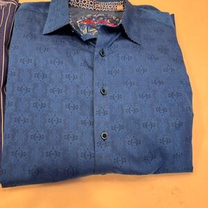 Robert Graham Blue/Black Geo-Design Cotton L/S w/Flip Cuffs Shirt 2XL